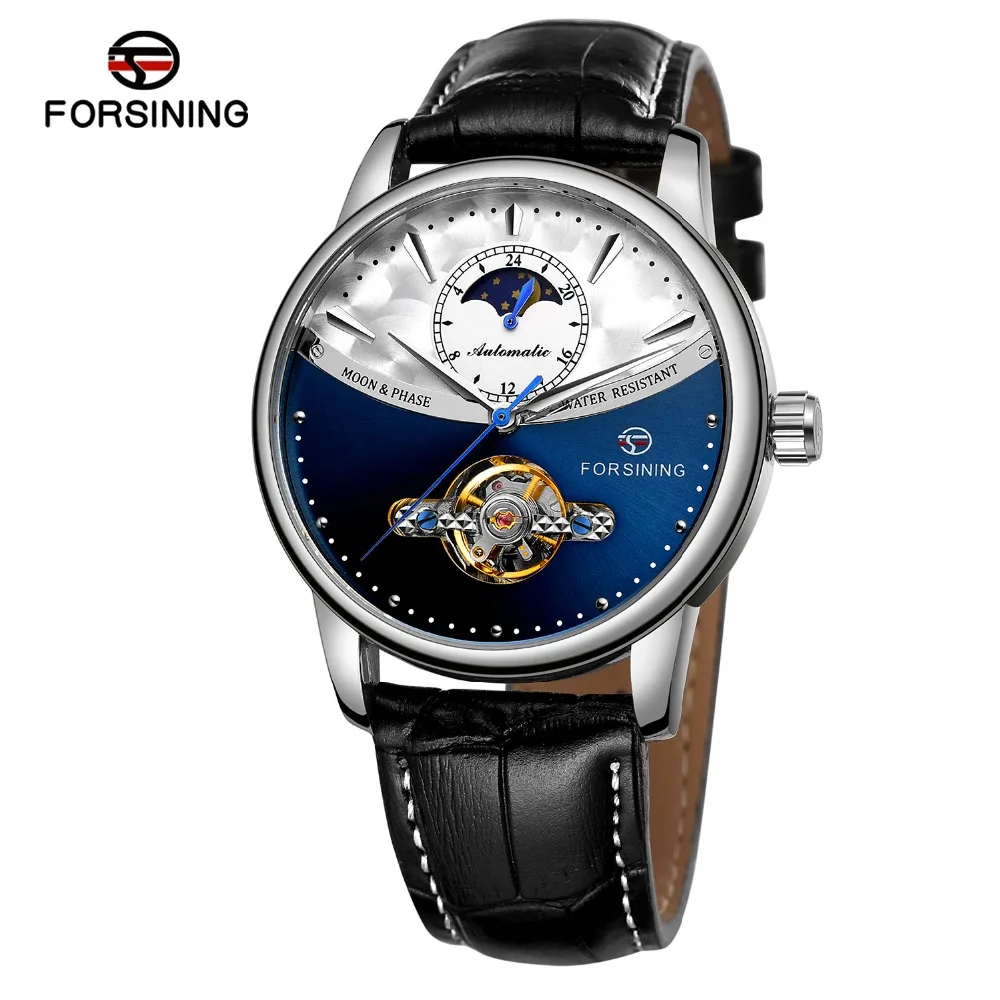 FORSINING новейшие Moon Phase Tourbillion автоматические мужские часы jam tangan reloj de pulsera водостойкие часы