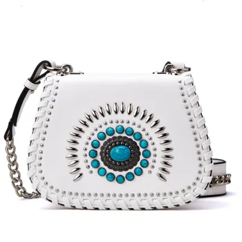 

2020 Fashion Saddle Pu Leather Luxury Shoulder Bag Malas Diamond Weave Chain Designer White Women Messenger Bag Sac A Main