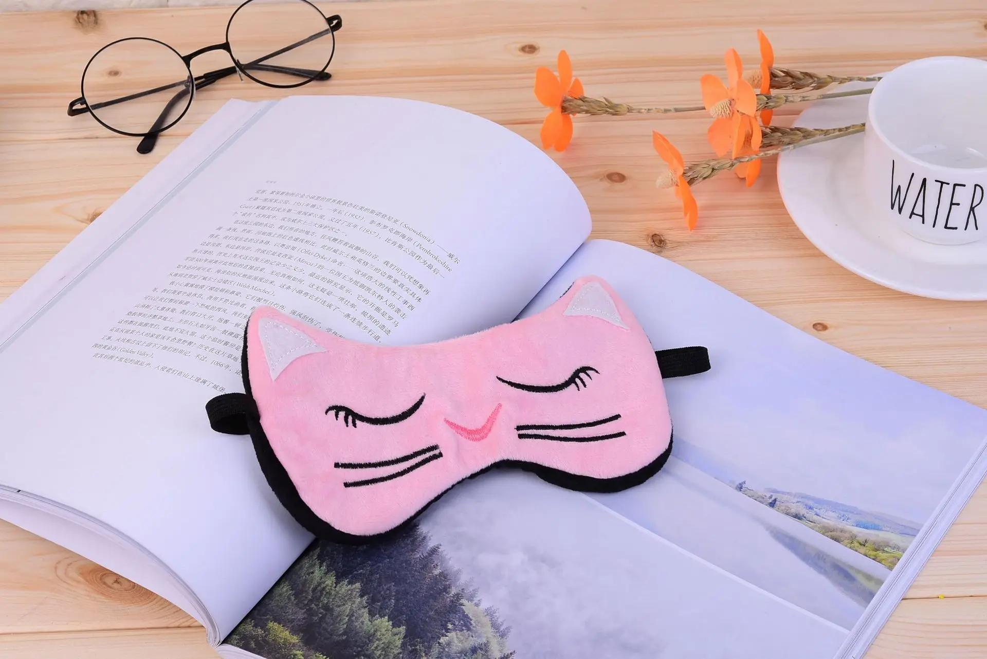 Дышащая Розовая/черная маска для сна с кошачьими глазами для мужчин и женщин