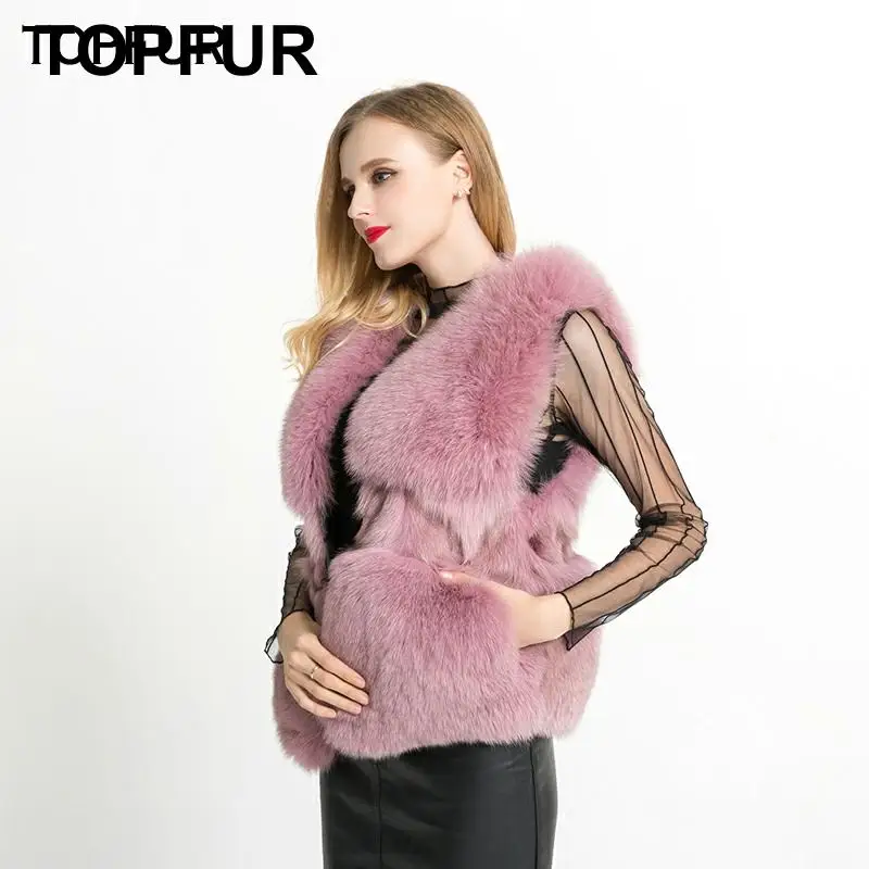 TOPFUR New Arrival Real Fox Fur Vest Women Top Quality Solid Full Pelt Thick Fox Fur Vest Short Genuine Jacket Casual Luxury