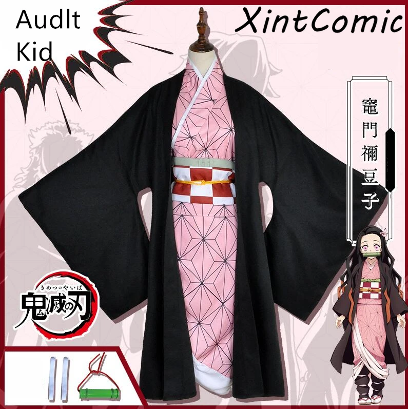 Аниме Косплей демона убийца Kimetsu no Yaiba Kamado Nezuko косплей костюм для женщин Детский комплект Кимоно Костюмы