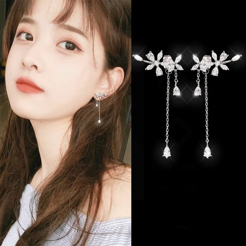 JIANERY New 925 Sterling Silver Tassel Leaf Earrings for Women Fashion Solid S925 Jewelry Brincos Hot Sale