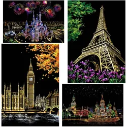 Pinturas de raspado de paisaje del mundo para adultos, juguetes creativos de descompresión para niños, manualidades artísticas para rascar, bricolaje, novedad
