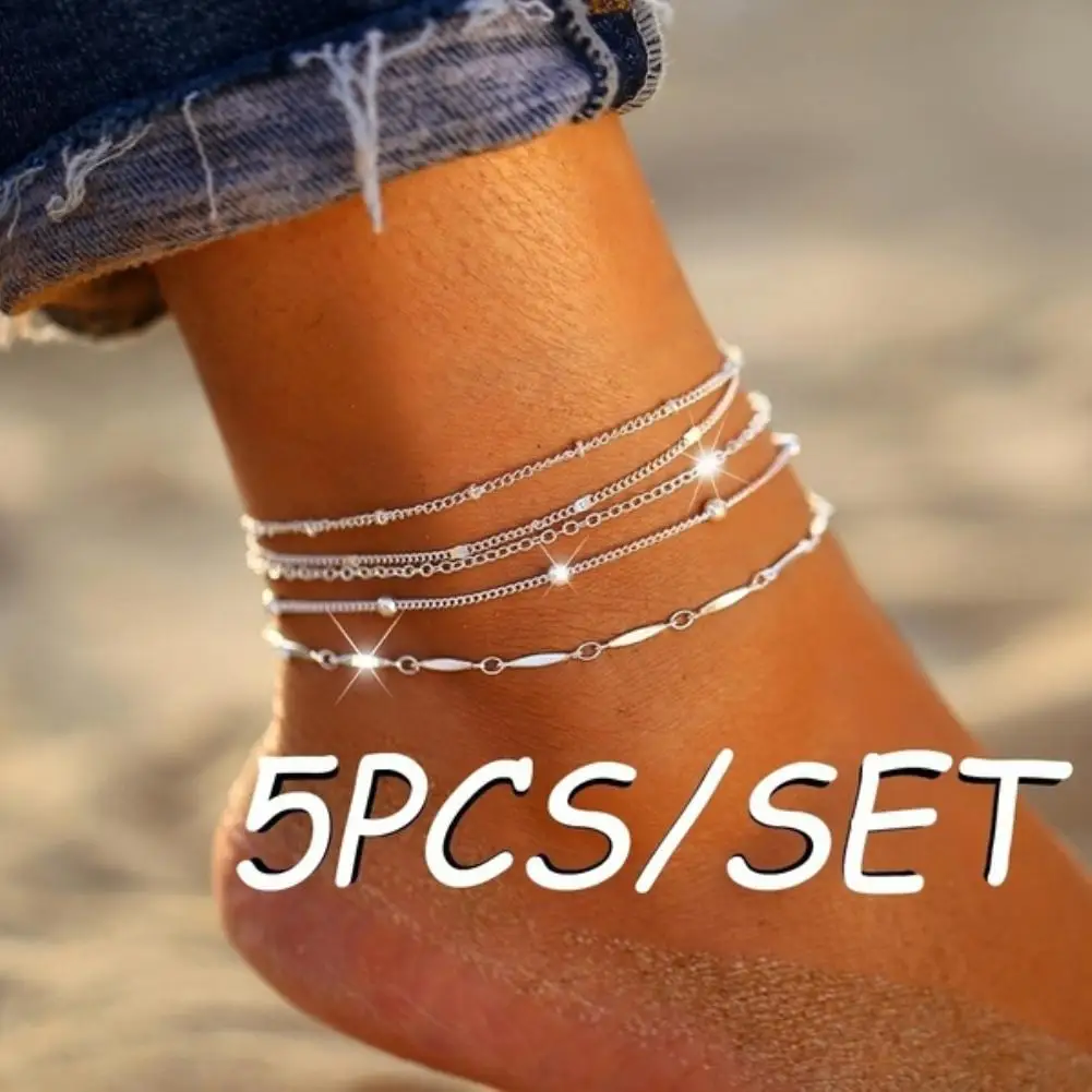 De moda gran oferta 5 unids/set mujeres cuentas de cadena de encanto de pulsera de tobillo tobilleras playa surf descalzo accesorios de la joyería