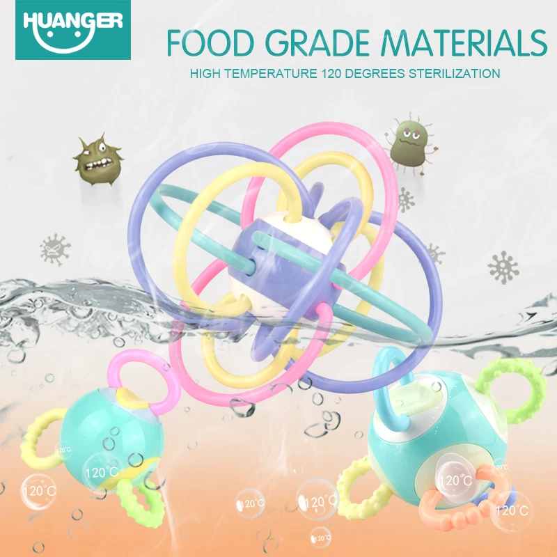 

Huanger Newest Baby Toy Rattle Teether Mobile 0-12month Little Loud Bell Ball Grasping Fun Hand Shake Developmental Gift 4 style