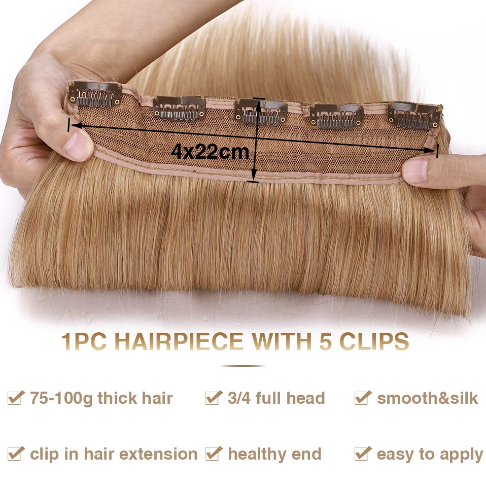 S-noilite-Extensions de Cheveux Humains à Clips, Postiche 5 Clips, 14-24 Pouces, 75-105g, Extension Naturelle, réinitialisation Optique, Blonde