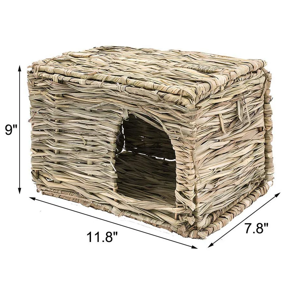 Foldable Woven Grass Pet Rabbit Hamster Guinea Pig Cage Nests House Chew Toy