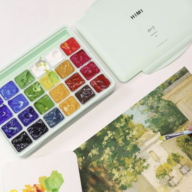 Miya HIMI Gouache Paint Set, 18 Colors x 30ml with a Palette & a