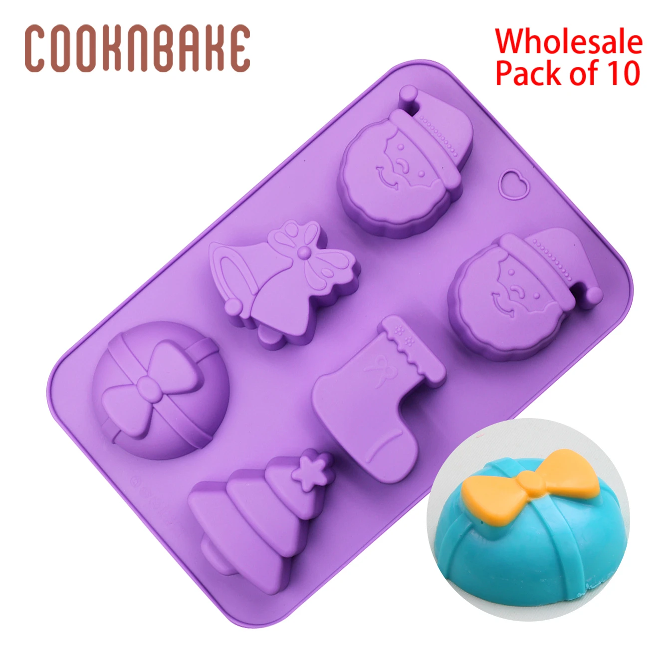 COOKNBAKE,, Рождественская силиконовая форма для торта, мыла, Санты, гипса, смолы, форма для конфет, шоколада, украшения торта, упаковка из 10 штук