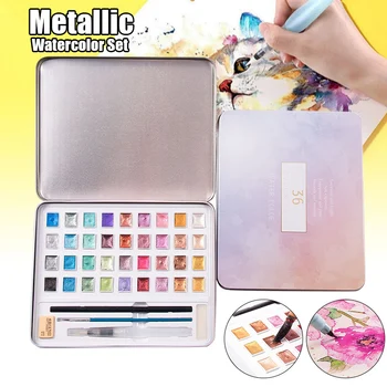 

Metallic Watercolor Set 36 Colors Pearlescent Solid Watercolor Pigment Set BV789