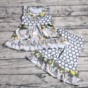 

Infant girls polks dots lace ruffle tunic top and bell bottom long pants outfits baby spring summer clothes kids boutique outfit