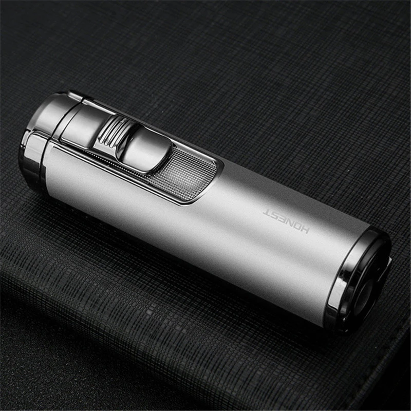 Silver Stronger Straight 4 Flame Metal Gas Lighter Butane Cigarette Torch Arc Lighter Honest Fancy Oil Lighter Gadgets For Men Gifts - Цвет: Silver