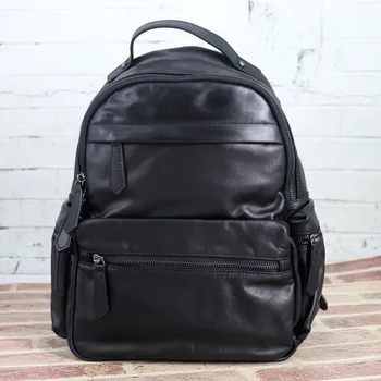 

Classic Women's Backacks Genuine Leather Bag Daily Casual Travel Bag High Quality Black Knapsack Schoolbag Book Mochila Bagpack