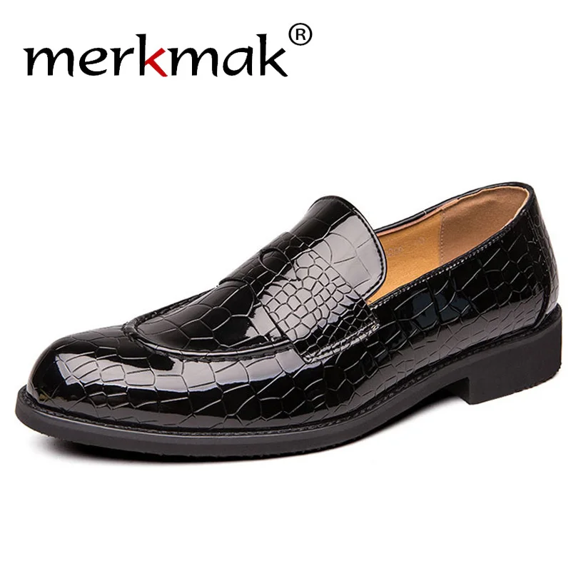Merkmak/мужские лоферы; обувь с узором «крокодиловая кожа»; обувь без шнуровки; деловая официальная Повседневная модельная обувь; мужские удобные мягкие вечерние туфли на плоской подошве