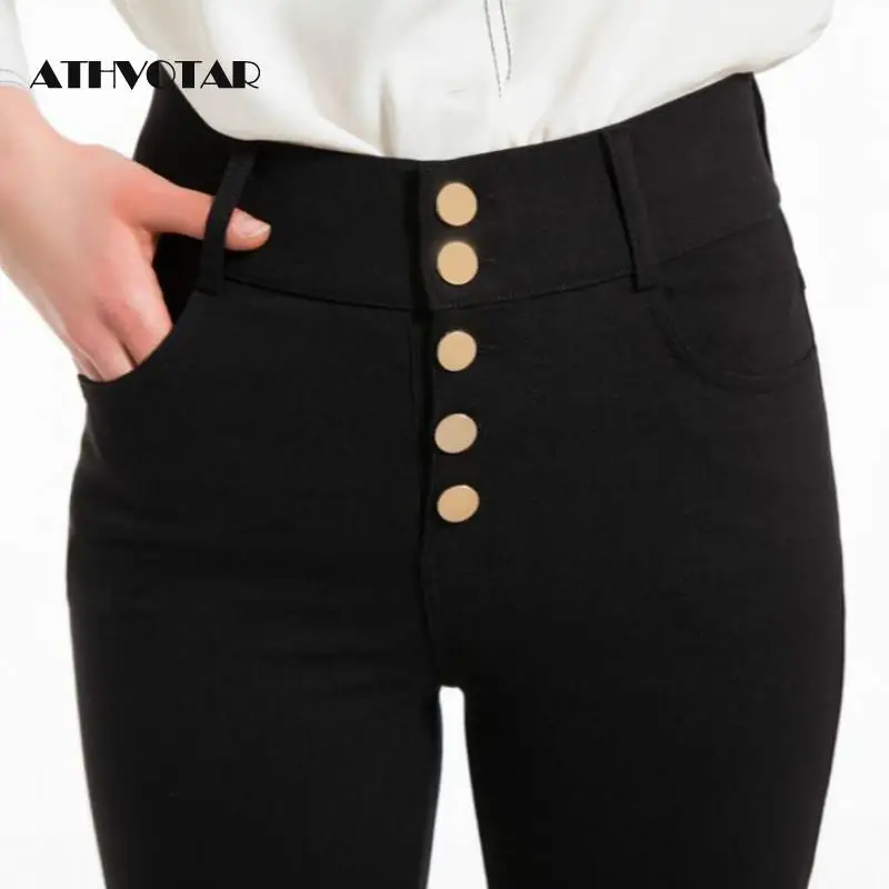 

ATHVOTAR 6XL Plus Size Cargo Black High Waist Pants Women Trousers Women Streetwear Office Winter Stretch Pants Women