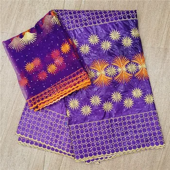 

African bazin riche fabric with beads Latest fashion embroidery bazin lace fabric with net lace 7 yards HL041502