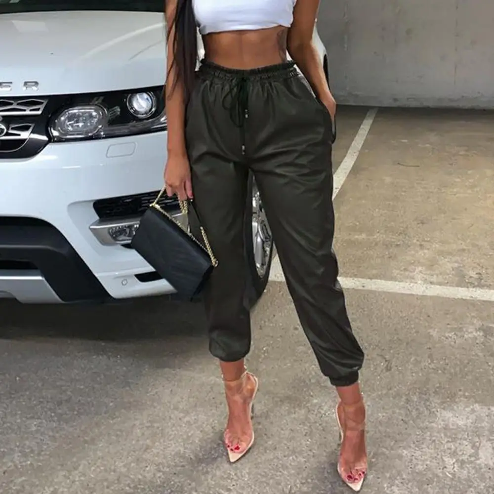 PU Leather Drawstring Winter Jogger 