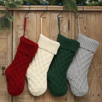 

Christmas Solid Knitting Stockings Kids Candy Bag Gift Stocking Xmas Tree Ornament Christmas Stocking Decoration for Home 1108