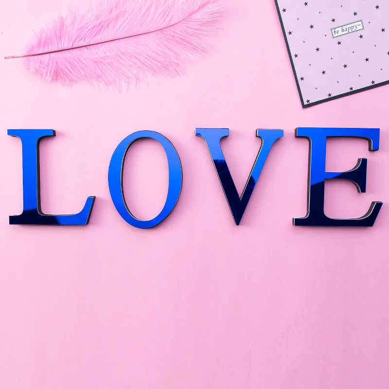 Свадебные буквы "Love" Английский 3D зеркальные настенные наклейки синий Алфавит домашний декор с логотипом для стены дома украшения из акрила с буквенным принтом