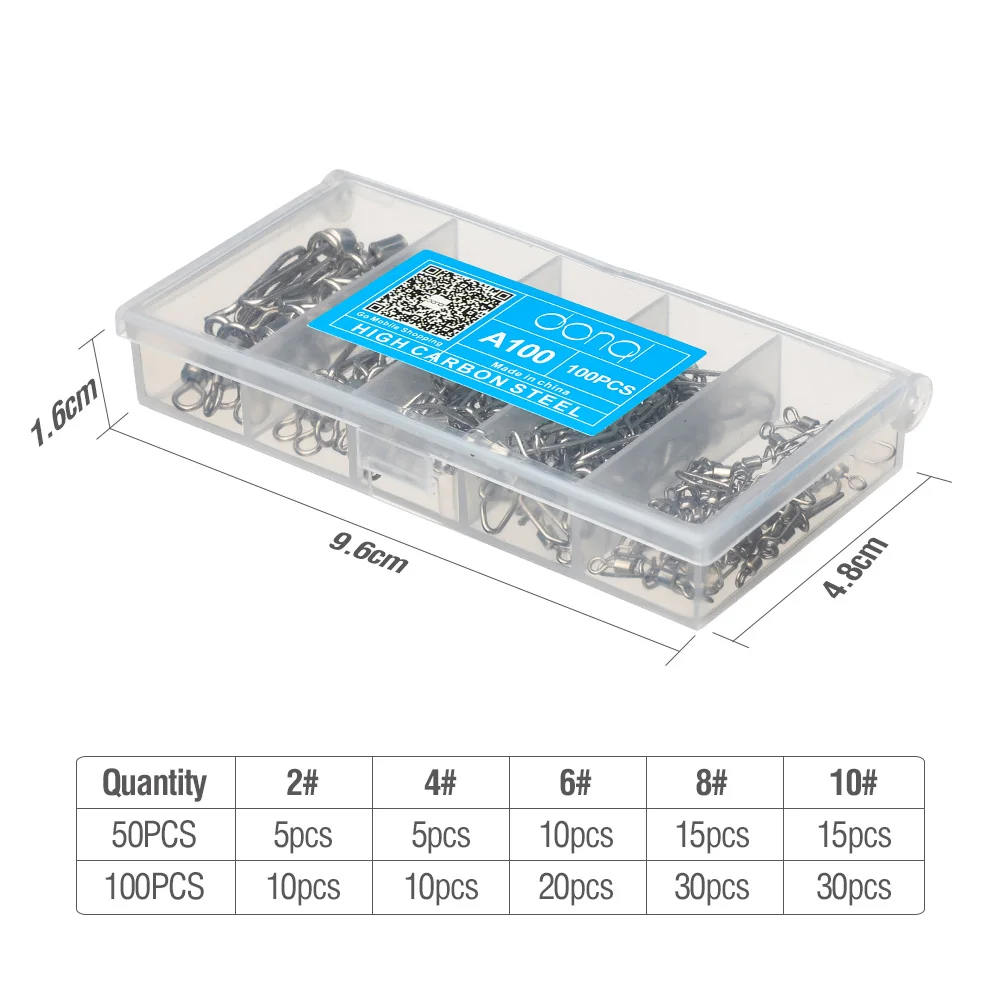 DONQL 50 шт. подшипниковый штырь рыболовный соединитель из нержавеющей стали поворотный подвижный безопасный карабин рыболовный крючок приманка рыболовные снасти соединитель