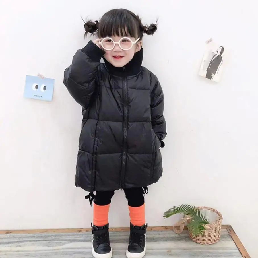 

4-12 Year Winter children down coats stand collar Drawstring girls warm duck down jackets modis kids outerwear Y2435