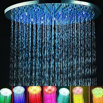 

LED Rainfall Shower 7 Colors Automatic Changing 8" Round Bathroom LED Light Rain Top Single Round Bathroom Shower Head