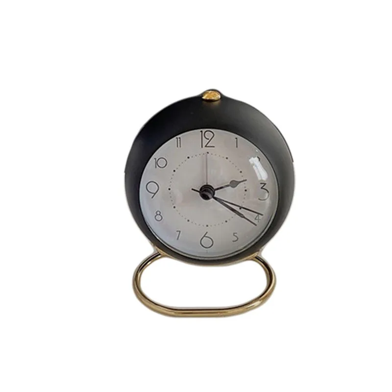 

Creative Cute Mini Metal Small Alarm Clock Retro Silent Nordic Desktop Ornaments Night Lights Simple Student Room Decoration B