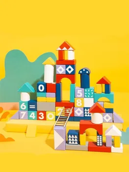 

100 Pcs Wooden Building Blocks Colorful Stacking Blocks for Kids 3 Years Old