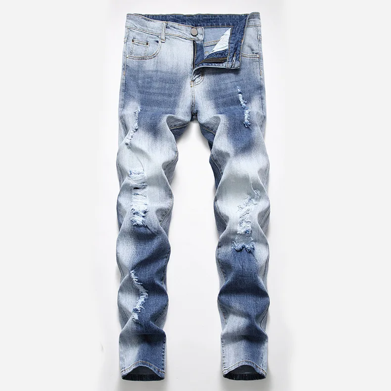 QMGOOD Мода для мужчин s Slim Fit деним рваные джинсы для мужчин повседневные Прямые мужские джинсы Брендовые классические джинсы брюки уличная
