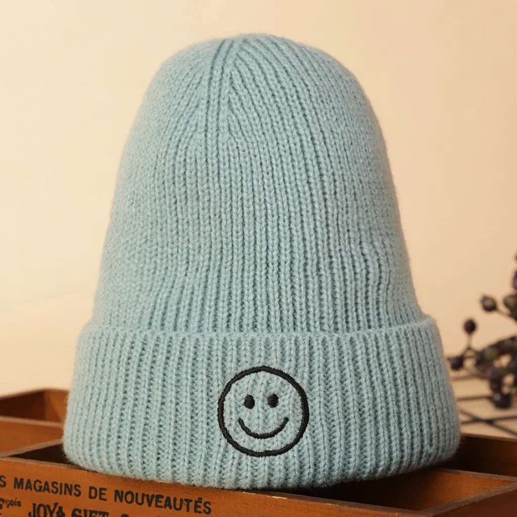 Забавная вязаная шерстяная шапка со смайликом и забавным принтом Мужская зимняя