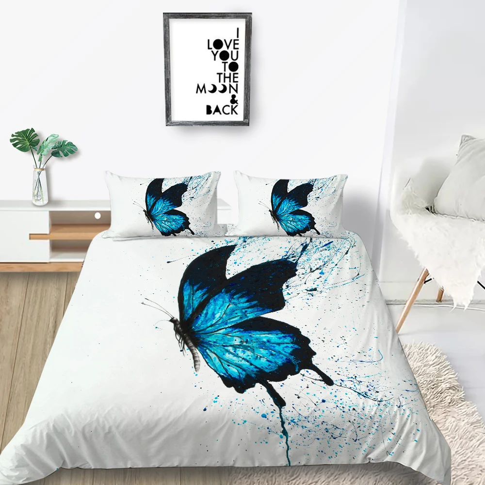 

Flying Butterfly Bedding Set White Artistic 3D Duvet Cover Comfortable Queen King Twin Full Single Double Unique Design Bed Set