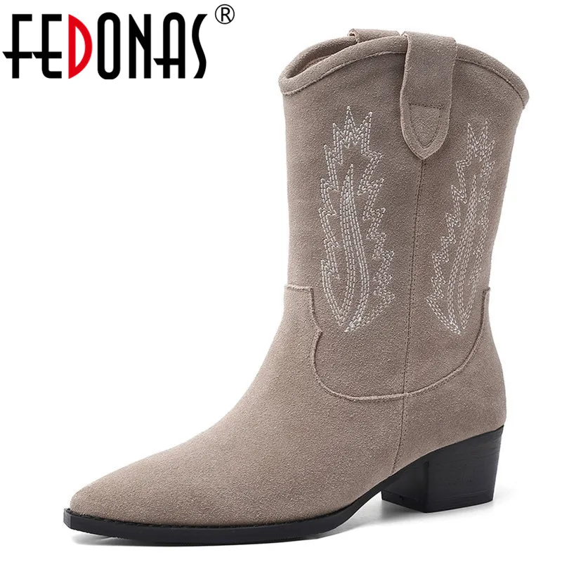 FEDONAS Pointed Toe Short Boots Women Autumn Winter Warm Basic Party Suede Leather Shoes Woman Elegant Embroider Plus Size Boots