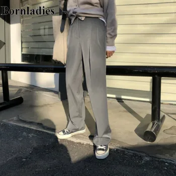

Bornladies Summer Autumn High Waist Slim Fit Long Blazer Pants Straight Casual Trousers with Pockets