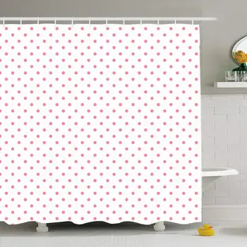 

Shower Curtain Set with Hooks 66x72 Love Square Blog Design Announcement White Pattern Paper Backdrop Drapery Pink Polka Dots