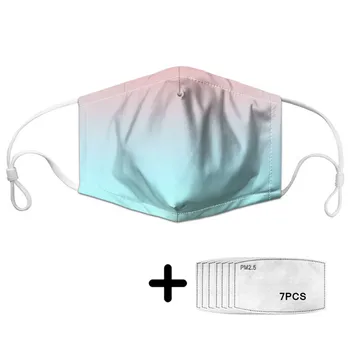 

Ladies Mouth Mask 3D Rainbow Gradient Pinted Girls Fashion Anti Dust/Haze Kids Reusable Mask With 7Pcs Filters PM2.5 Mascara