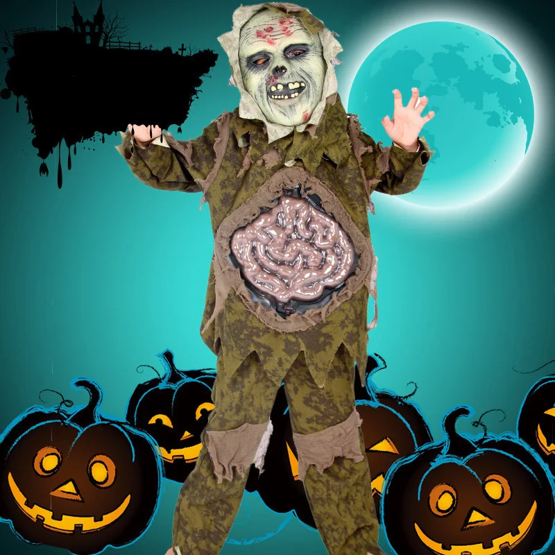 

Halloween Costumes For Kids Cosplay Zombie Scary Intestines Mask Stage Outfits For Children Set Horror Night Zombie Mask Props