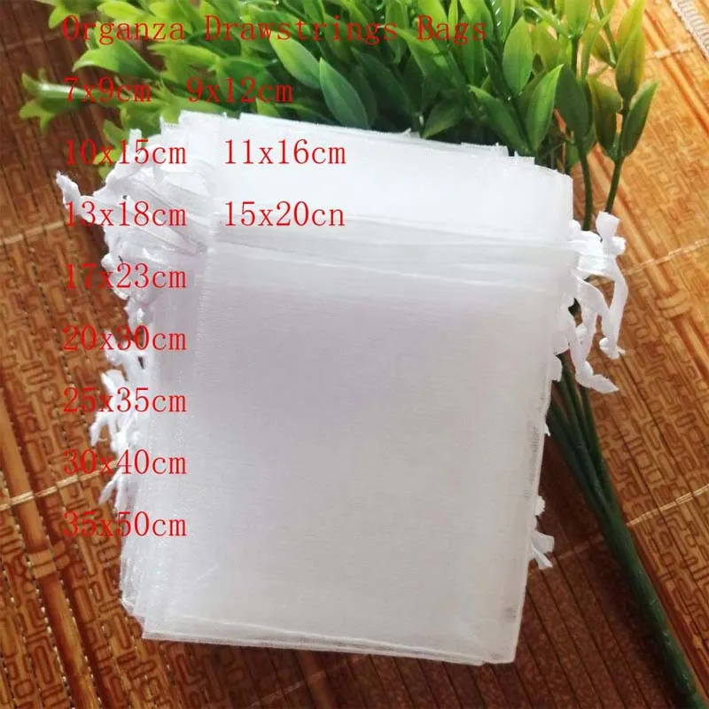 100 шт./лот белые мешки из органзы 7x9 9x12 10x15 13x18 15x20 20x30 30x40 35x50 см | Украшения и
