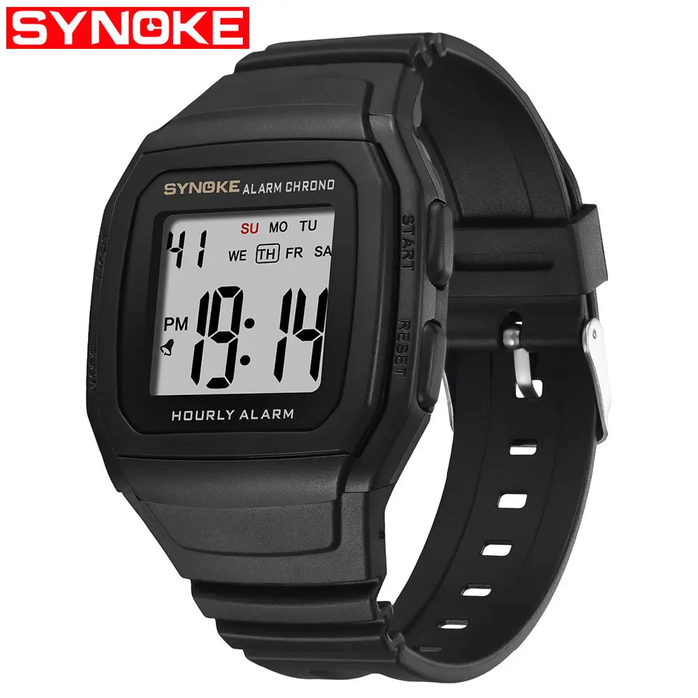 Black SYNOKE мужские часы Relogio Masculino многофункциональные спортивные электронные часы мужские водонепроницаемые женские квадратные брендовые роскошные часы - Цвет: Black