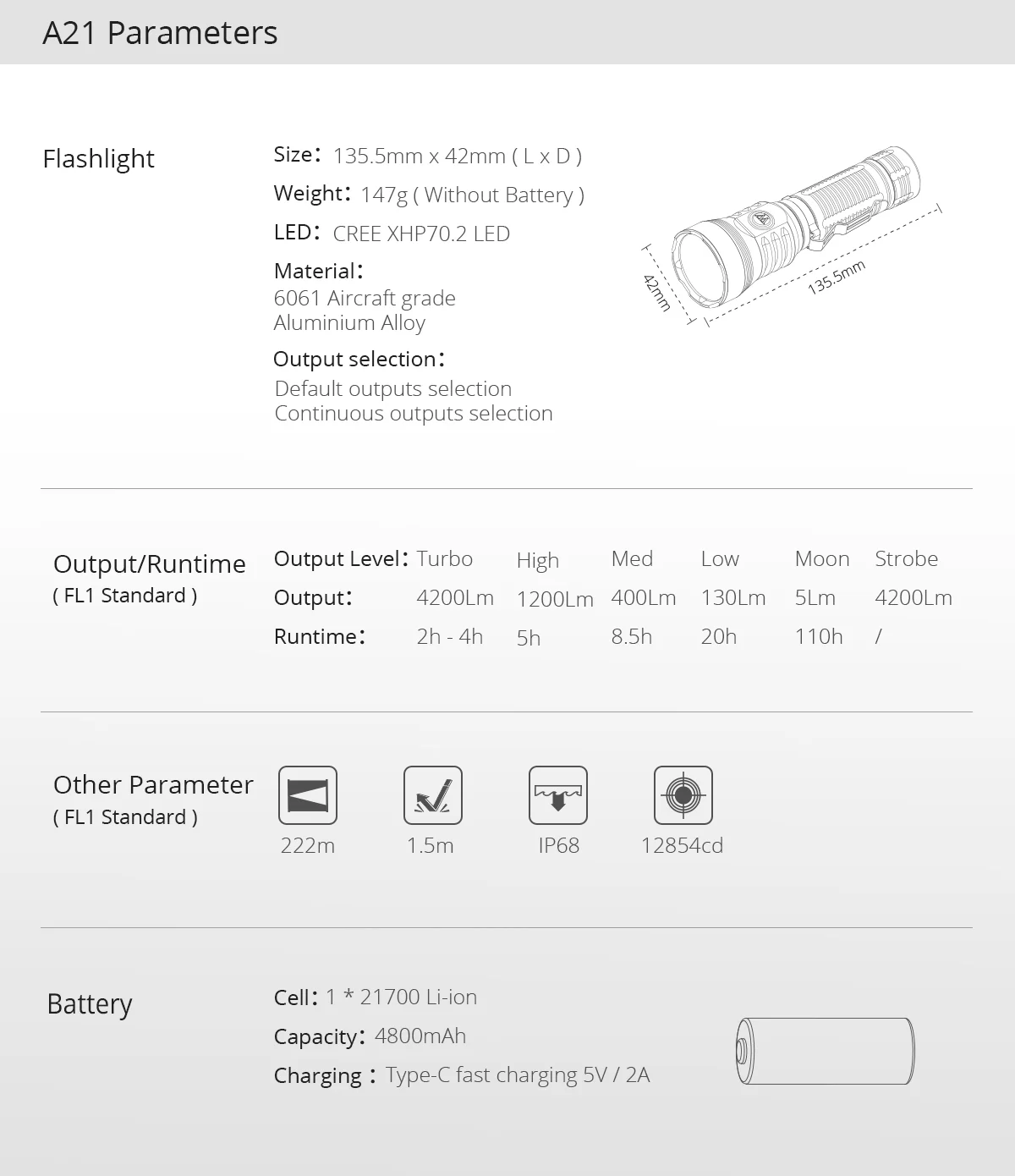 Батарея wuben A21 flashilght с батареей