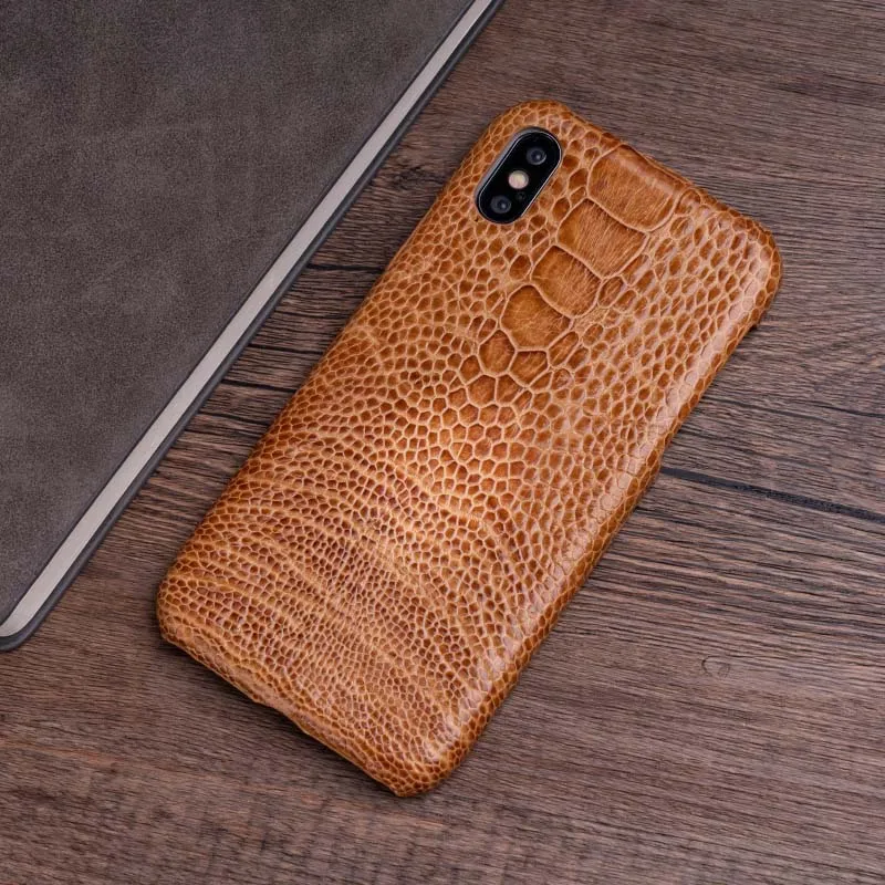 Страусиная кожа чехол для телефона для iPhone X XS Max XR чехол для Apple 5 5S SE 6 6S 7 8 Plus защитный чехол для телефона - Цвет: Коричневый