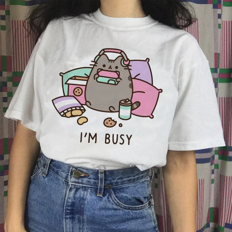Футболка pusheen cat, harajuku, женская футболка, женская футболка, забавная одежда, эстетическая футболка, Топы, футболка с рисунком, 90s