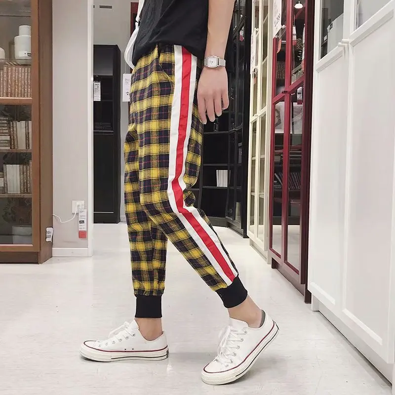 

Men And Women Ulzzang Ankle Banded Pants South Korea Fashion Students Loose-Fit Versatile CHIC Grid Plaid Pants INS Capri Pants