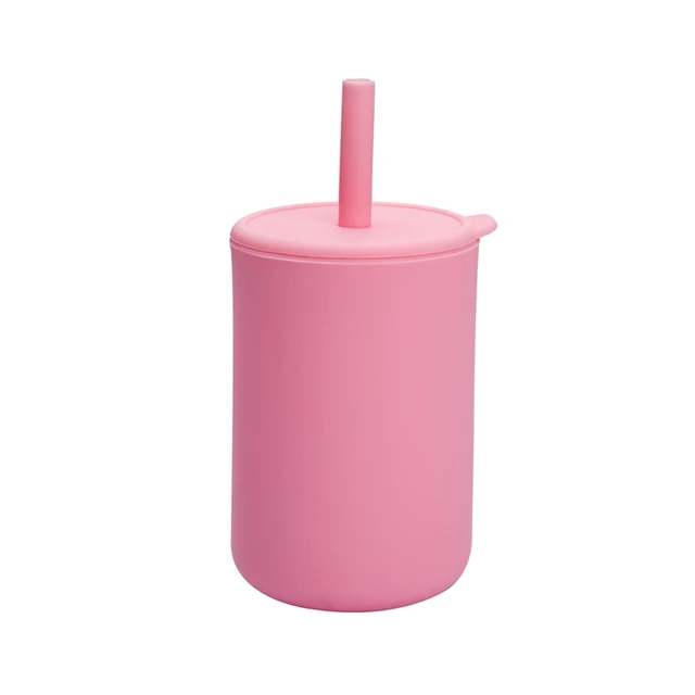 200ML Baby Feeding Drinkware Straw Cup Baby Learning Feeding Bottles Anti-Hot Leakproof Silicone Tableware Toddler Water Bottle pink