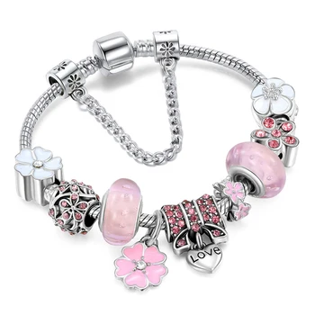 

Classic Crystal Bubble Beads Charm Bracelets With Silver Color Snake Chain Bracelets Bangle For Women Christmas Jeweley Pulseira