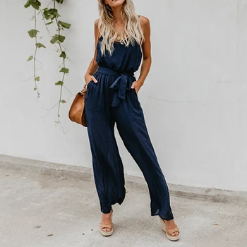 

Fashion summer jumpsuit women sleeveless casual rompers jumpsuits Spaghetti Strap loose jump suit black overalls female clothes