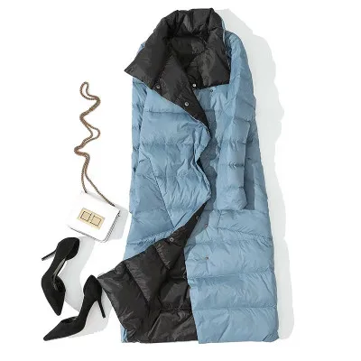 LUZUZI, двухсторонний женский зимний пуховик, новинка, длинное модное двубортное пальто, женская белая парка на утином пуху - Цвет: blue