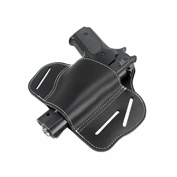 

Leather Gun Holster Ultimate 3 Slot Pancake OWB Leather Gun Belt Holster Fits S&W Shield Glock Springfield XD Right Hand