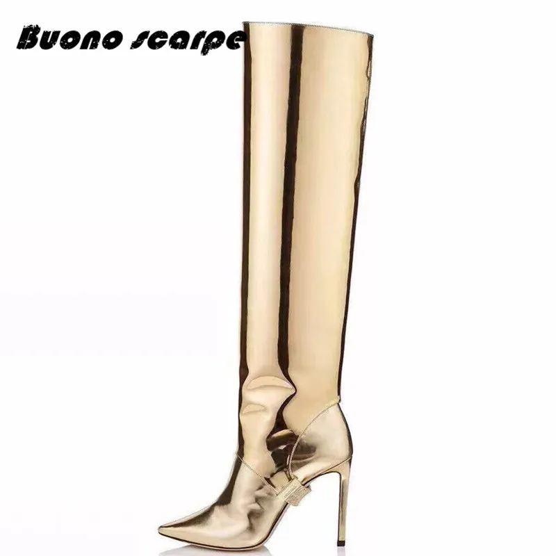 

Buonoscarpe Fashion Knee Women Boots Pointed Toe Footwear Mirror Boot Female Thin High Heels Shoes Woman Winter The New Two Wear