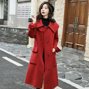 

Fashionable woolen coat mid-length 2019 new autumn and winter Korean version of the college style red women's clothing