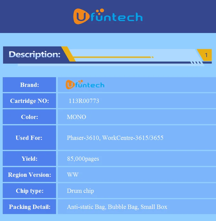 20 шт. барабанный чип 113R00773 для лазерного принтера Xerox Phaser-3610 WorkCentre-3615 3655